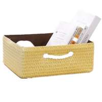 Factory supplies Custom Hamper Rope Woven Rattan handmade wicker storage box straw basket with handles