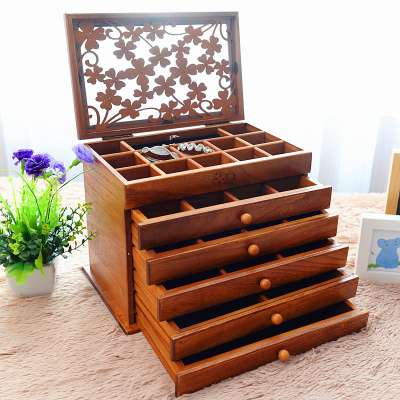 Flower Carved 6 Layer Wooden/Solid Wood Jewelry Box