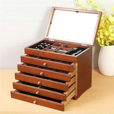 Wooden Jewelry Storage Box Retro Style Antique Gift Make-up Mini Cabinet